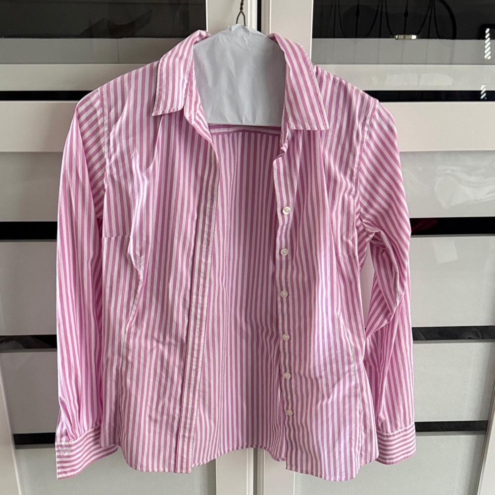 Banana Republic Pink and White Striped Button Down Shirt